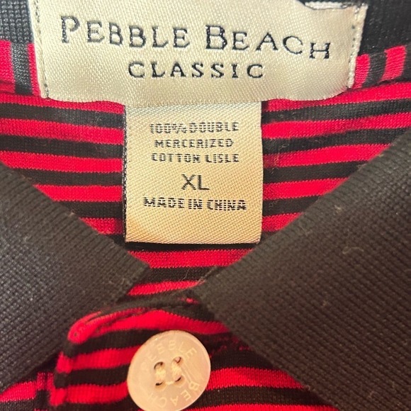 Pebble Bleach Classic Polo Mens XL Black Red Short Sleeve Striped Golf Shirt - Picture 3 of 11